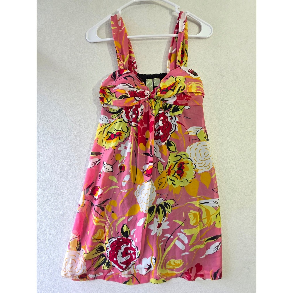 Johnny Martin Pink Floral Mini Dress Sleeveless Smocked Back Sweetheart Size 3